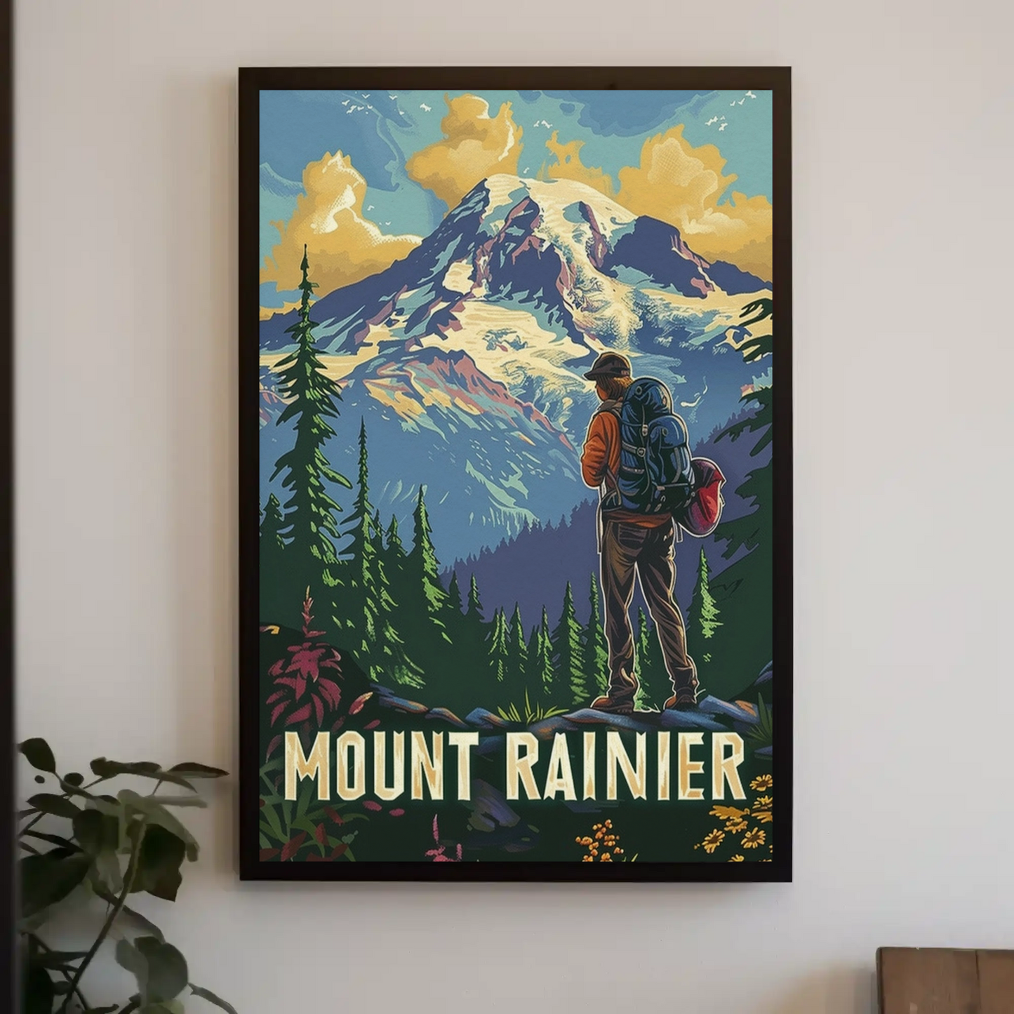 Mount Rainier Hiker Wilderness Explorer Poster