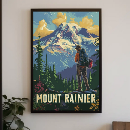 Mount Rainier Hiker Wilderness Explorer Poster