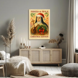 Festive Nun Artistic Poster with Christmas and Religious Elements