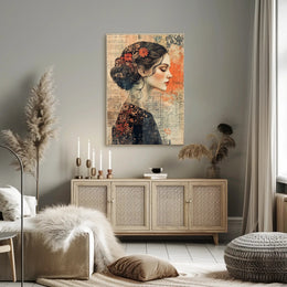 Elegant Woman's Profile with Floral Elements - Artistic Poster