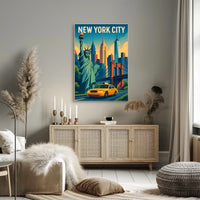 Iconic New York City Poster With Brooklyn Bridge Skyline