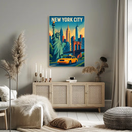 Iconic New York City Poster With Brooklyn Bridge Skyline