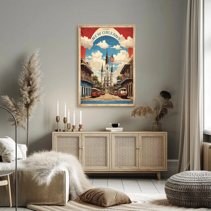 New Orleans Iconic Cathedral and Street Scene Poster