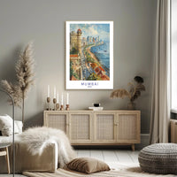 Mumbai Watercolor Coastal View Urban or Cityscape Poster PosterGoat