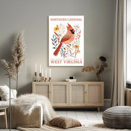 Northern Cardinal State Bird Watercolor Art Poster