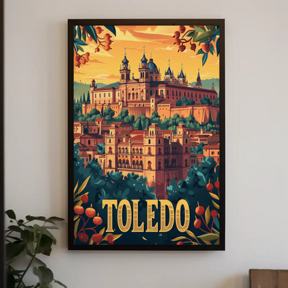 Toledo Sunset Cathedral Hill City Travel Poster