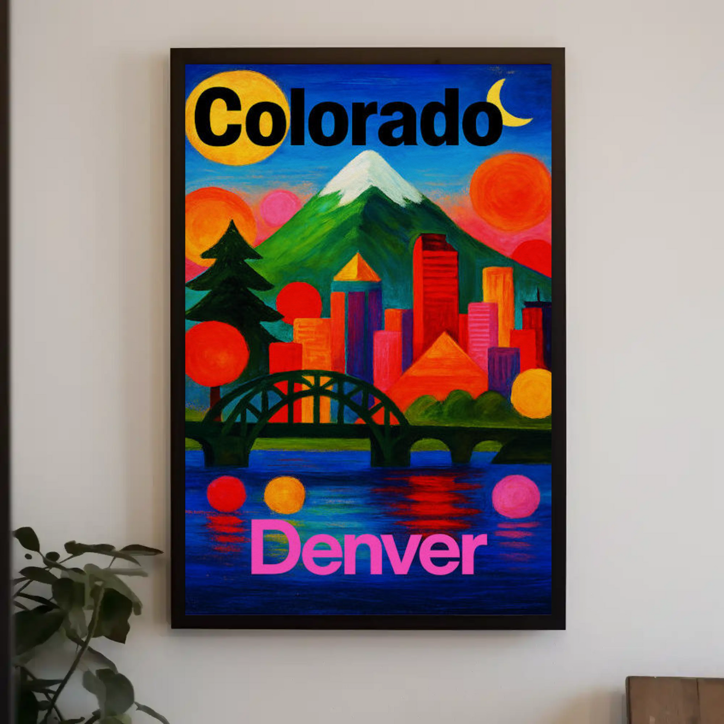 Denver Colorado Abstract Skyline Sunset Travel Poster