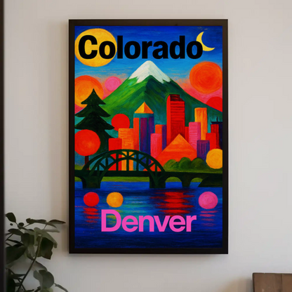 Denver Colorado Abstract Skyline Sunset Travel Poster