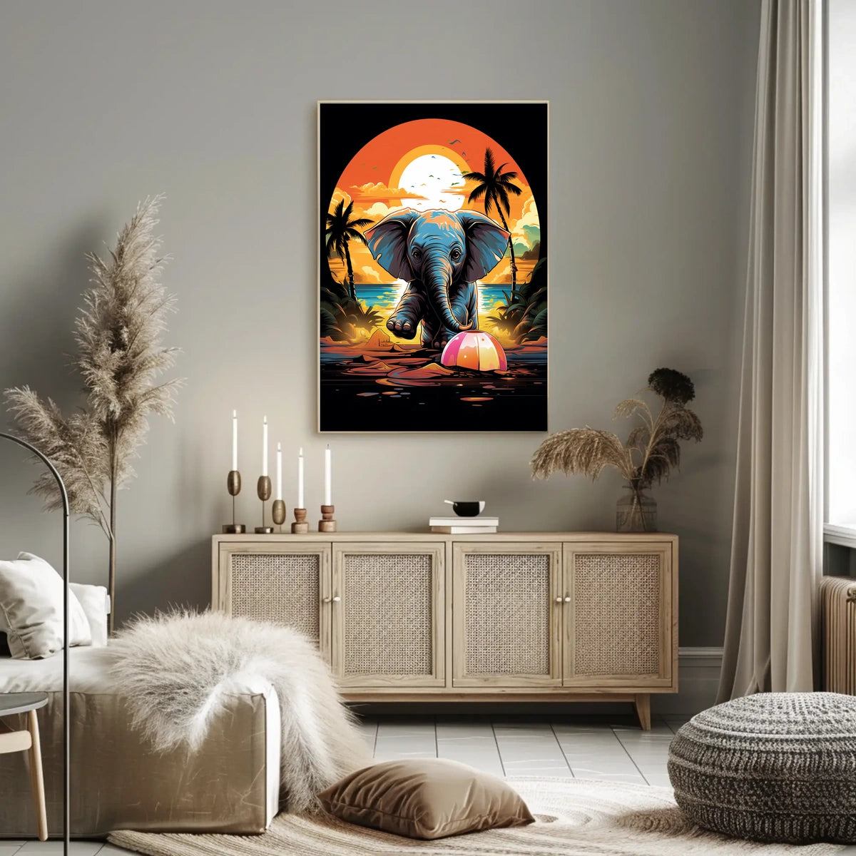 Elephant Paradise At Sunset Poster