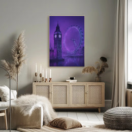London Landmarks Neon Cyberpunk Art Urban or Cityscape Poster