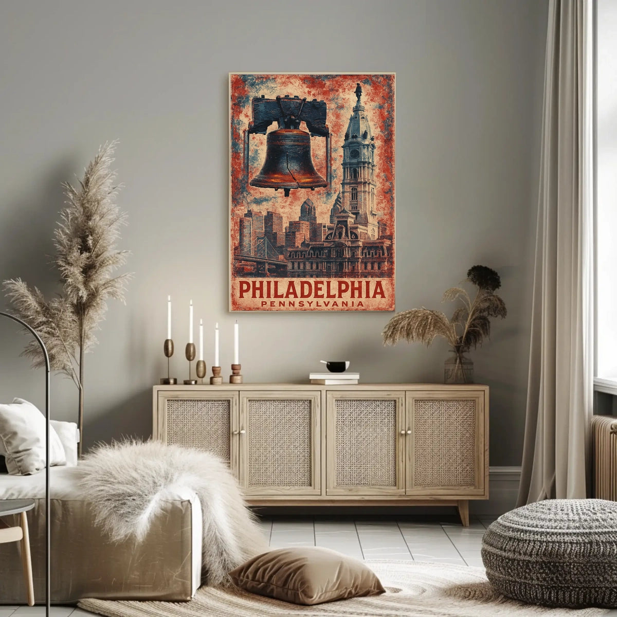 Philadelphia Landmarks Vintage Cityscape Poster