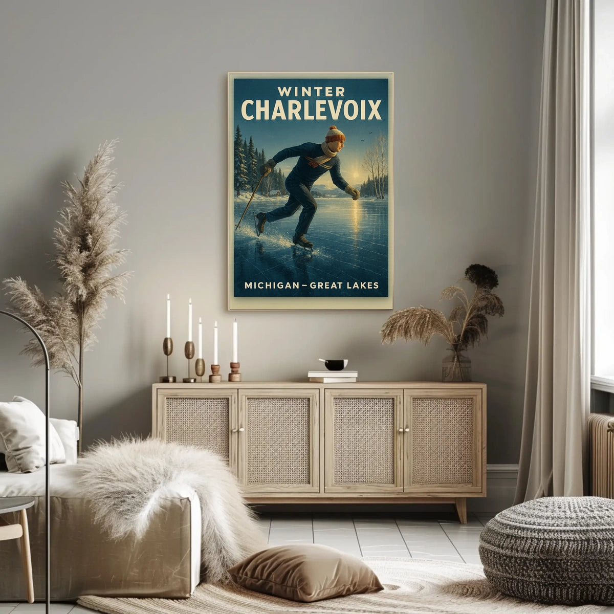 Vintage Winter Charlevoix Scene in Michigan Travel Poster
