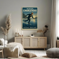 Vintage Winter Charlevoix Scene in Michigan Travel Poster