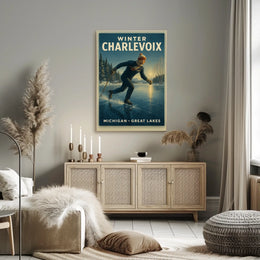 Vintage Winter Charlevoix Scene in Michigan Travel Poster