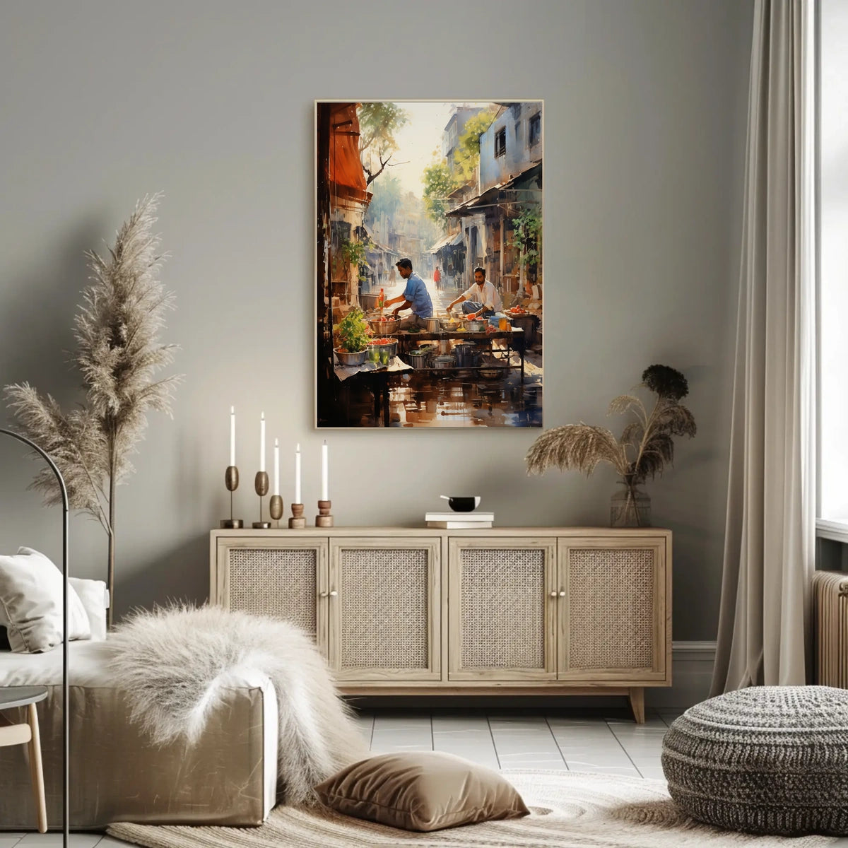 Vibrant Street Market Scene in Urban Locale Cultural Poster