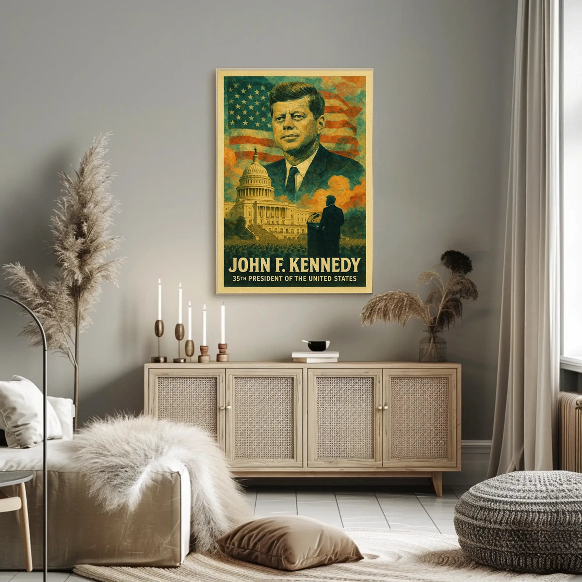 John F. Kennedy 35th President of the United States Layered Digital Collage Poster