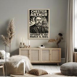 Chester A. Arthur 21st President of the United States B & W Comic Sketch Poster