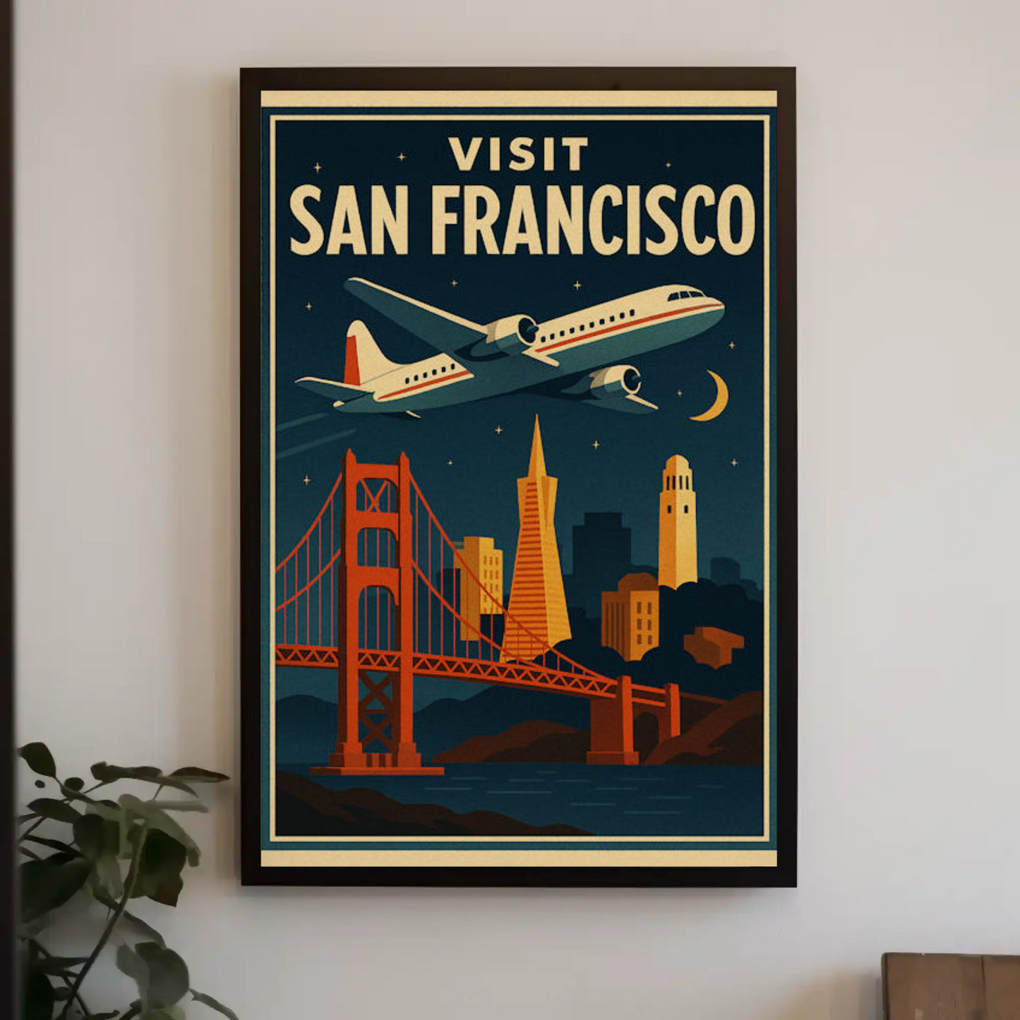 Visit San Francisco Night Flight Bridge City Travel Poster