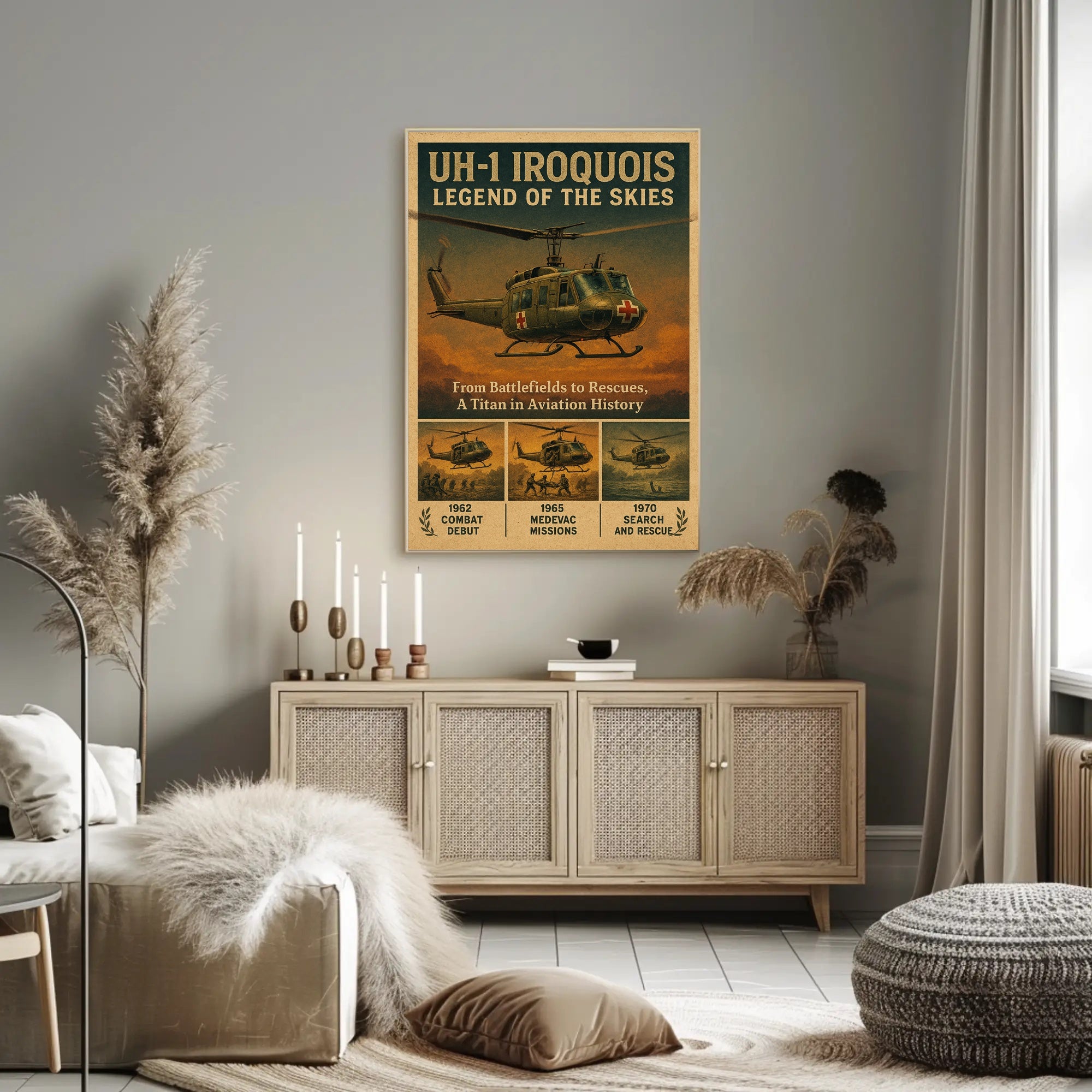 UH 1 Iroquois Vintage Aviation Poster Wall Art
