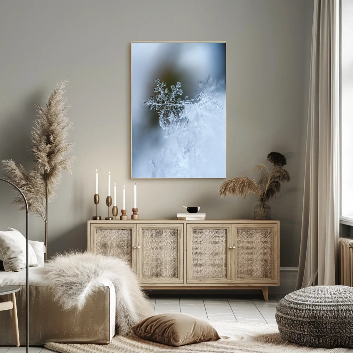 Intricate Snowflake Winter Scene Photorealistic Artistic Poster