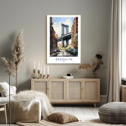 Brooklyn Bridge Watercolor Urban Cityscape Poster PosterGoat