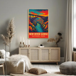 New River Gorge Autumn Vintage Travel Retro 80s Poster