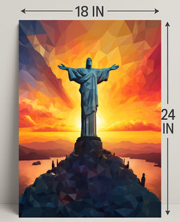 Sunset Over Christ The Redeemer Poster