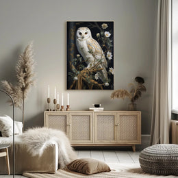 Detailed White Owl Illustration Wall Art Animal Poster
