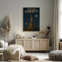 Statue Of Liberty Night Scene Poster Vintage Wall Art
