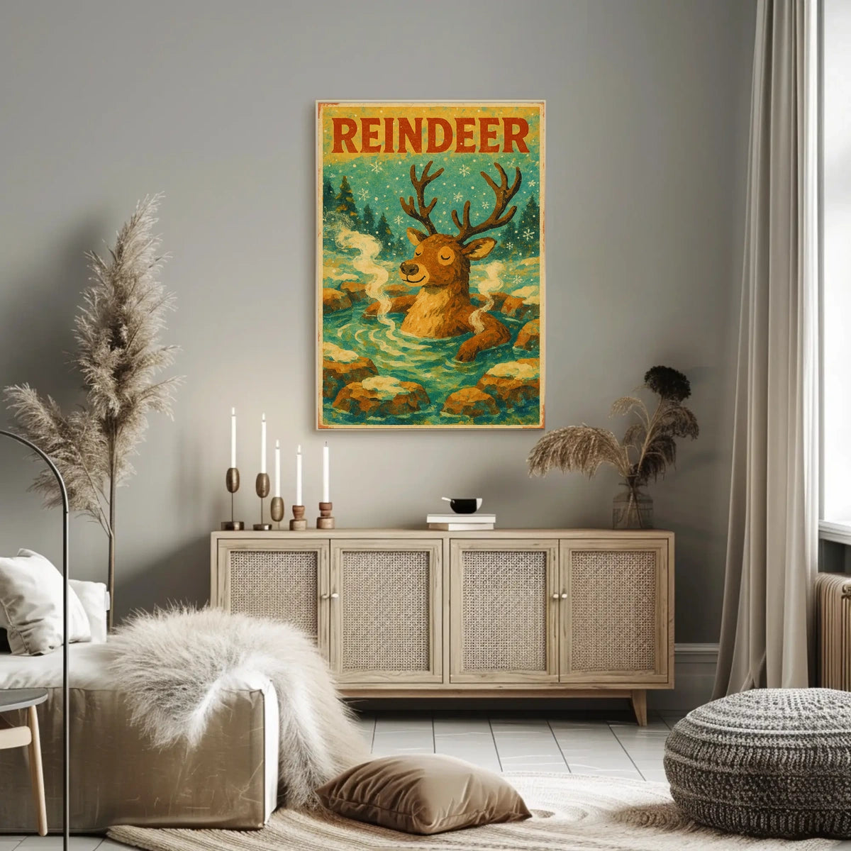 Relaxed Reindeer in Nature Animal Poster