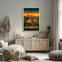 Los Angeles Landmarks Vintage Urban Cityscape Travel Poster