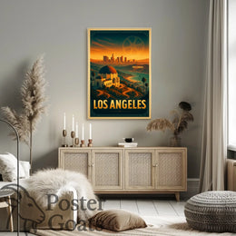 Los Angeles Landmarks Vintage Urban Cityscape Travel Poster