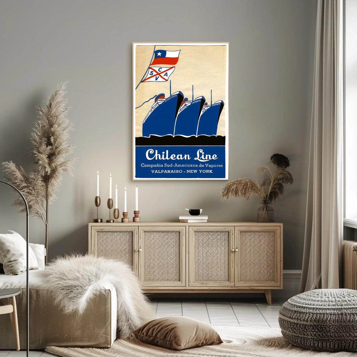 Valparaiso To New York Maritime Poster Vintage Wall Art