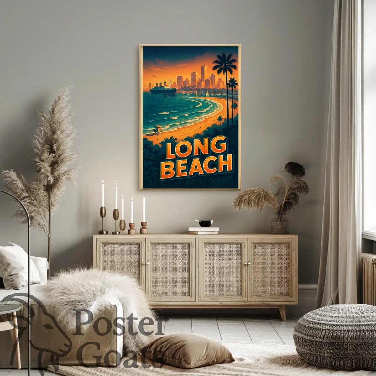 Long Beach Sunset Skyline Travel Poster