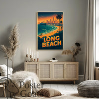 Long Beach Sunset Skyline Travel Poster