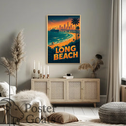 Long Beach Sunset Skyline Travel Poster