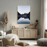 Serene Mountain Landscape at Dusk Photorealistic Poster