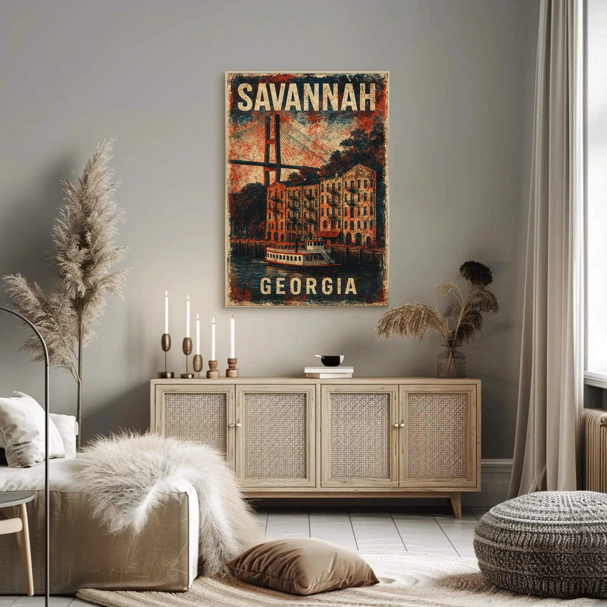 Savannah Riverboat Vintage Travel Heritage Art Deco Poster