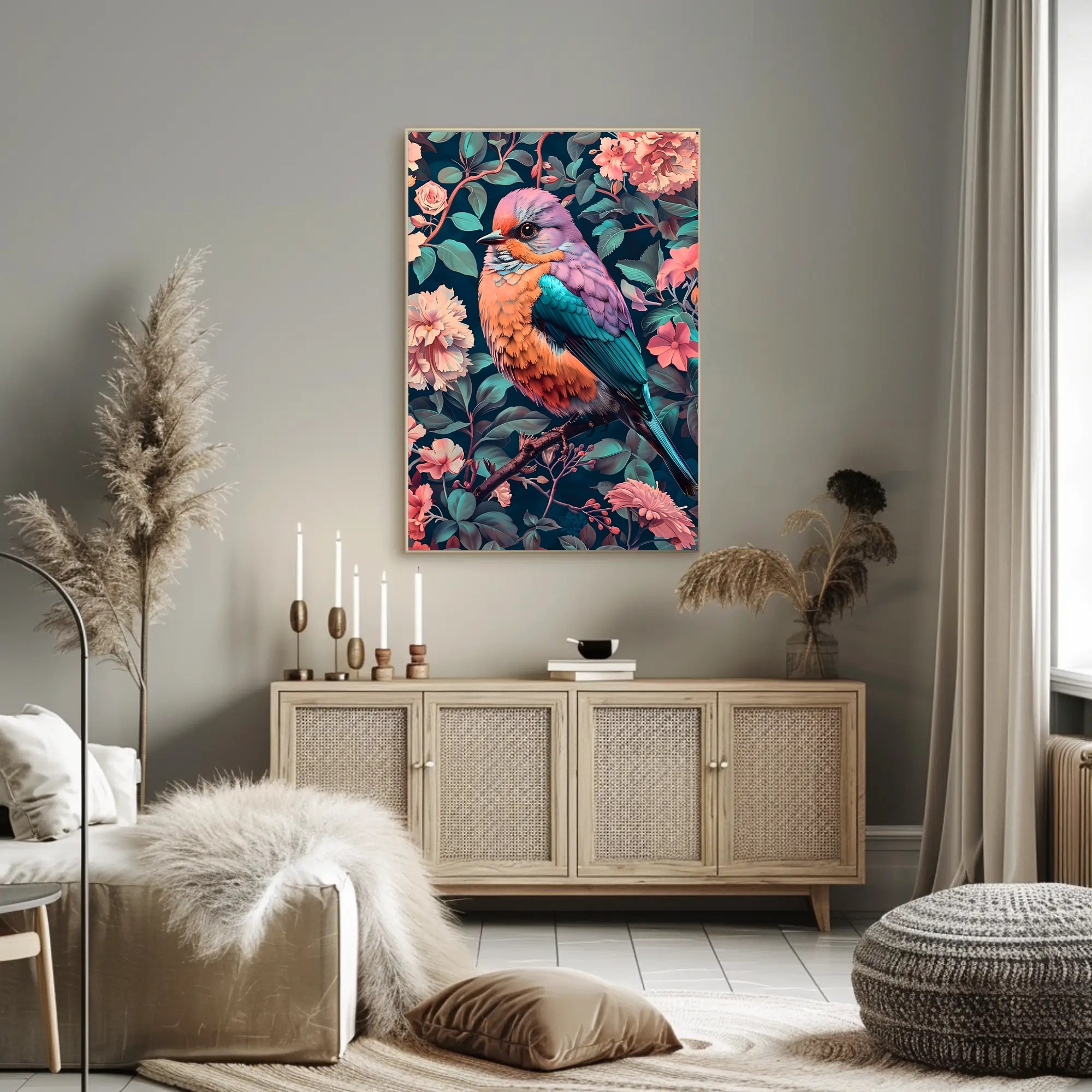 Vibrant Bird In Bloom William Morris Art Poster