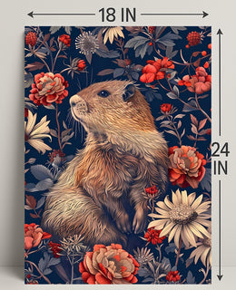 Groundhog in Blossoming Foliage Animal Poster