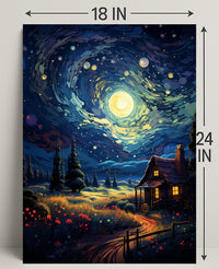 Starry Night Cottage Poster