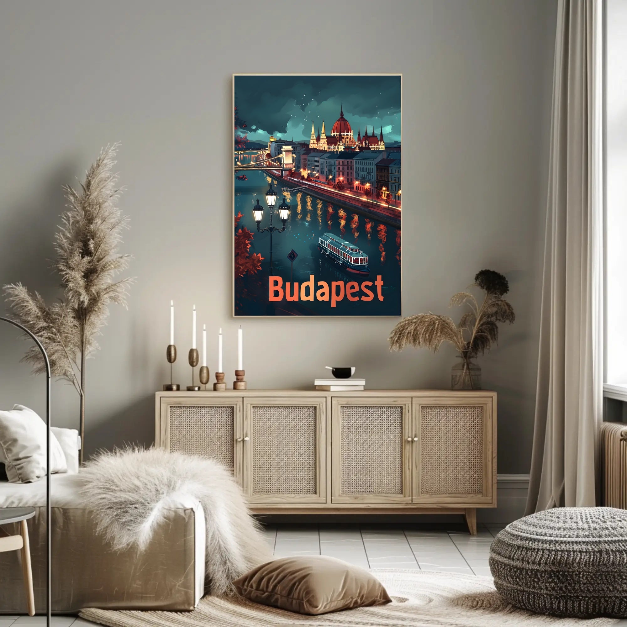 Budapest Nightscapes: Illuminated Cityscape Art Urban or Cityscape Poster