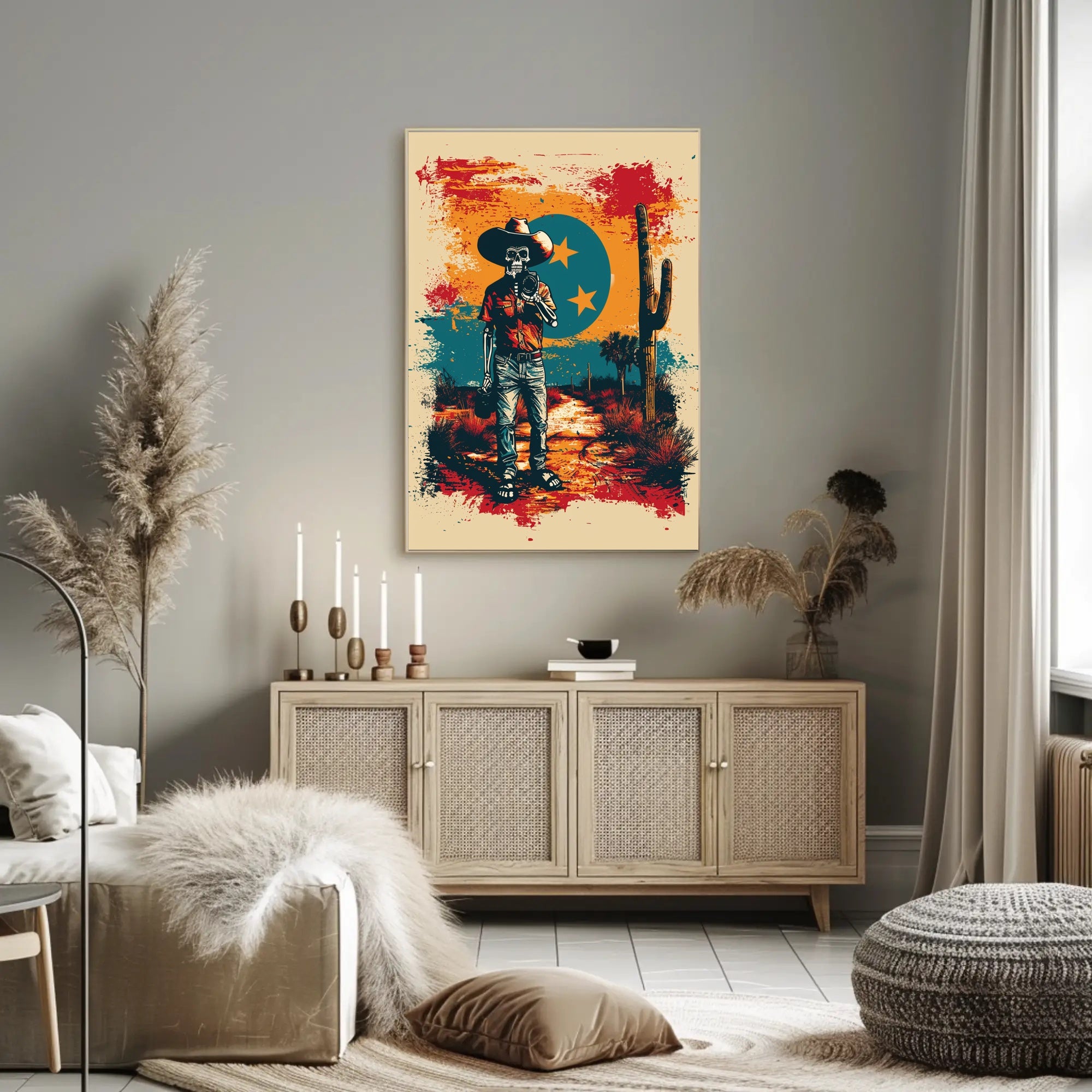 Desert Cowboy Skeleton Poster PosterGoat