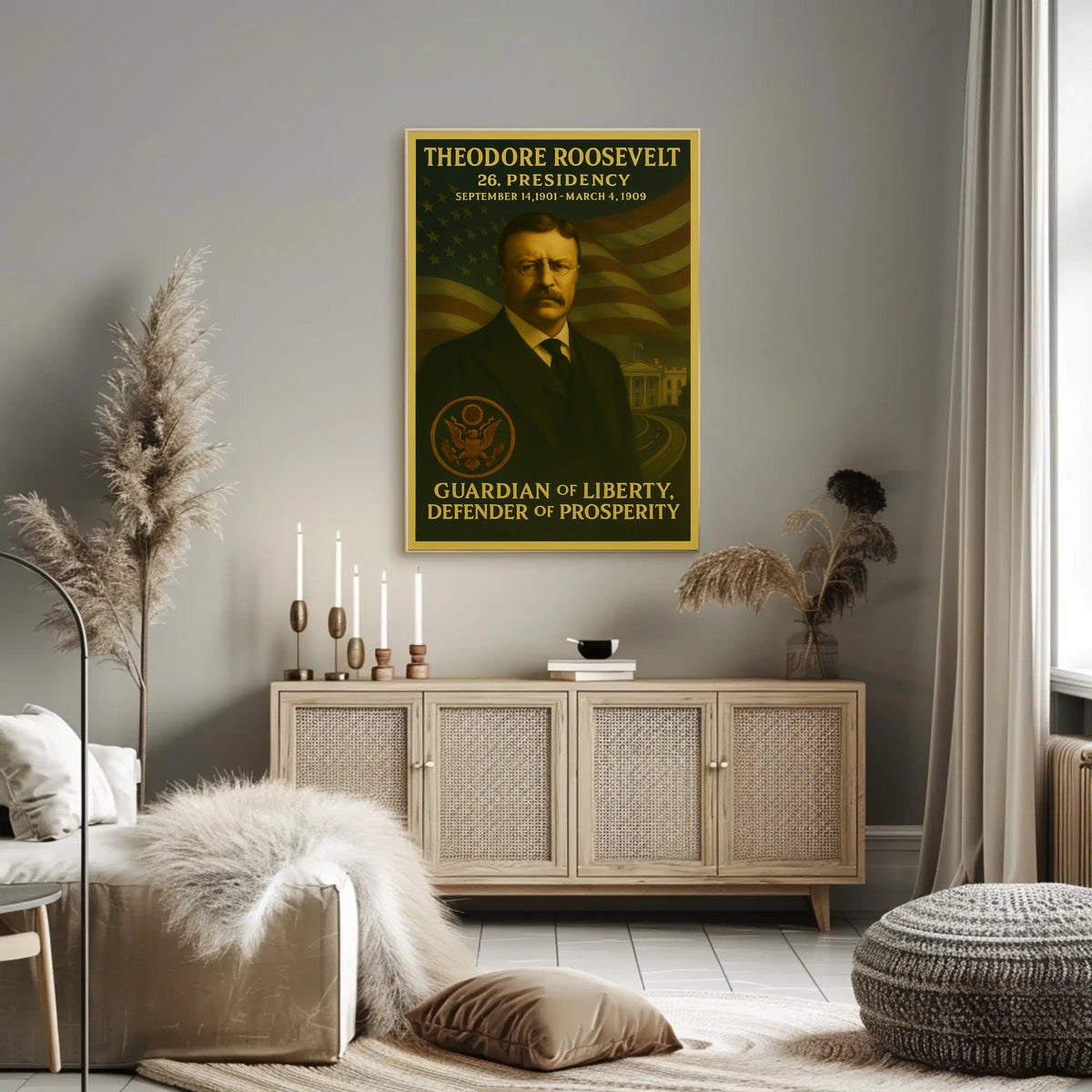 Theodore Roosevelt American Flag Artistic Historical Presidential Poster
