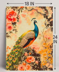 Peacock in Floral Splendor: Artistic Poster