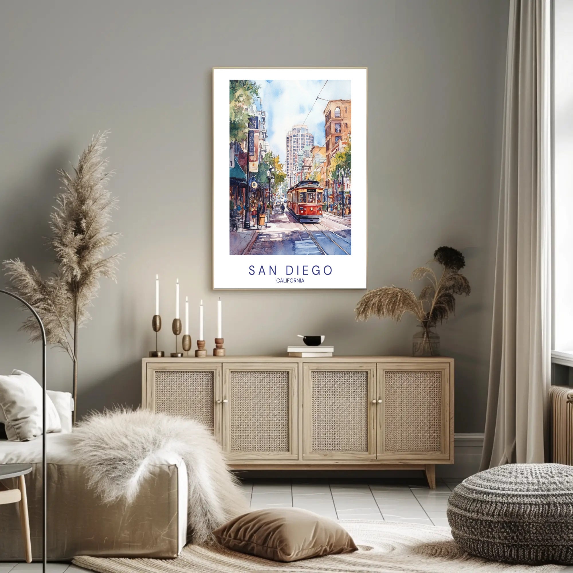 San Diego Streetcar Scene Poster PosterGoat