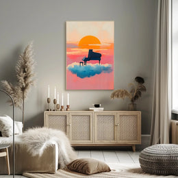 Piano In Clouds Dreamy Poster Sunset Wall Art