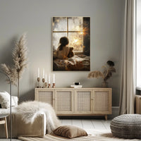 Little Girl Watching Fireworks At Window Scene Poster