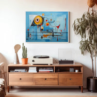 Vivid Blue Abstract with Geometric Sun Artistic Poster
