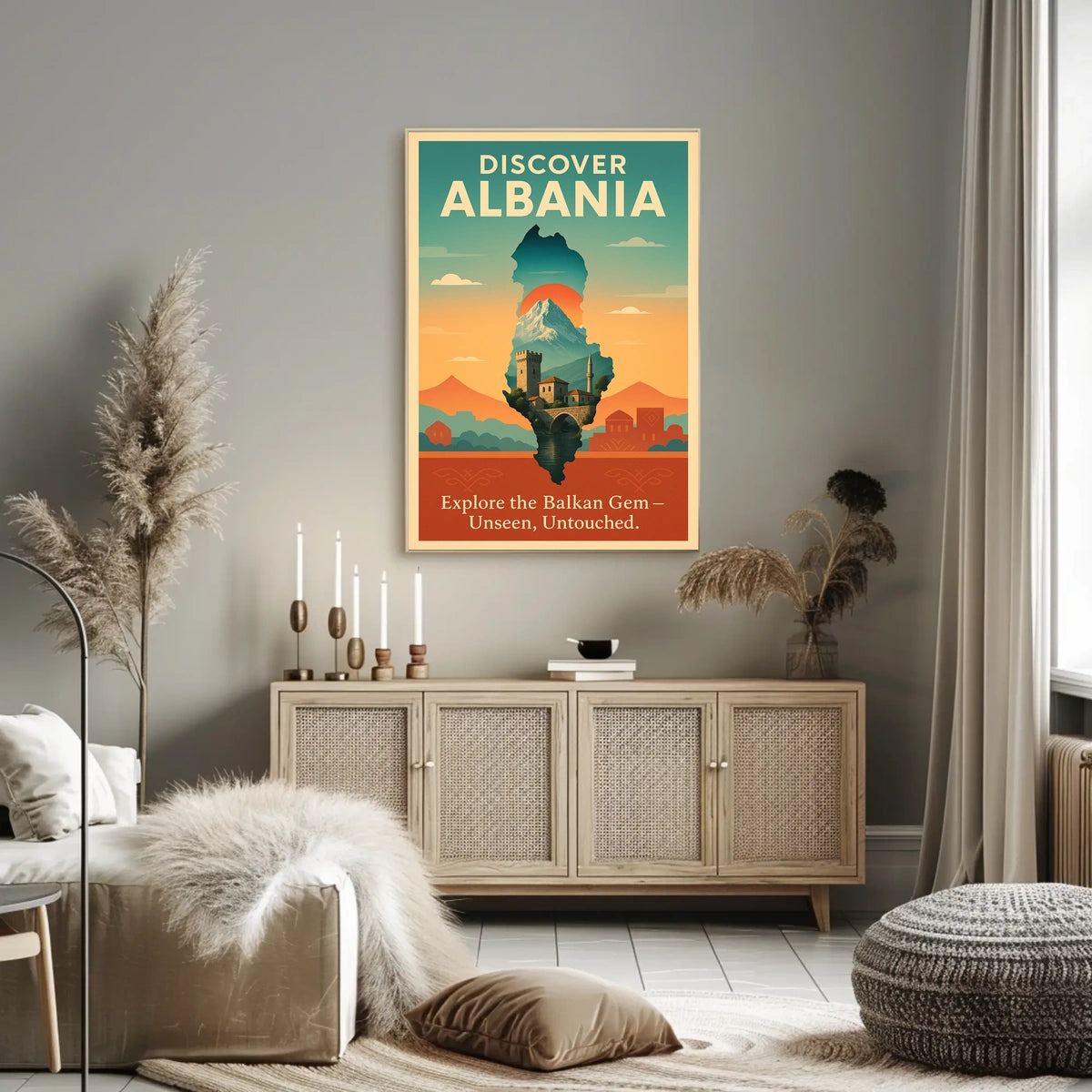 Albania Travel Vintage Landscape Architecture Poster